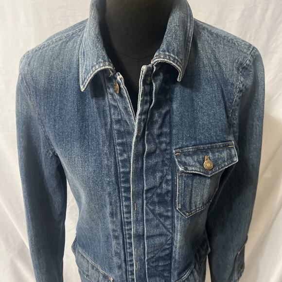 Ralph Lauren Vintage Denim Long Coat Button Front Small Collared - Picture 2 of 9